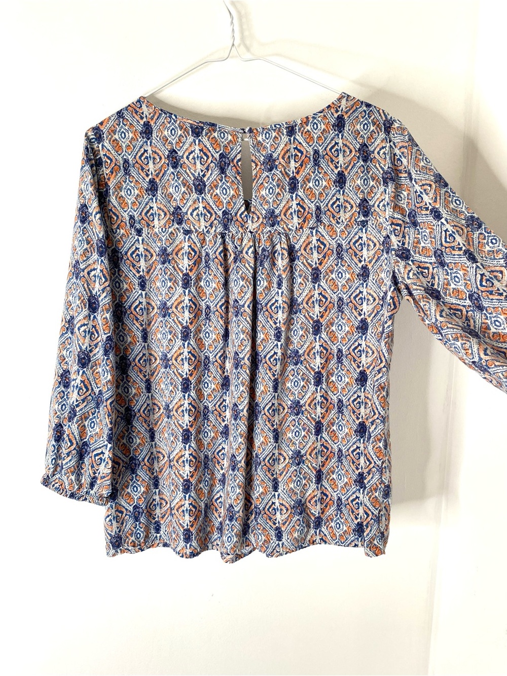 Lucky Brand Boho Peasant Blouse Blue Orange Medallion Print Rayon Top - Picture 5 of 7